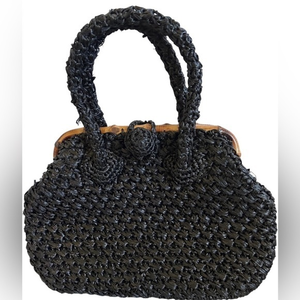 Ritter Vintage Made in Japan Black Straw Handbags‎ Purse with Bamboo Detail